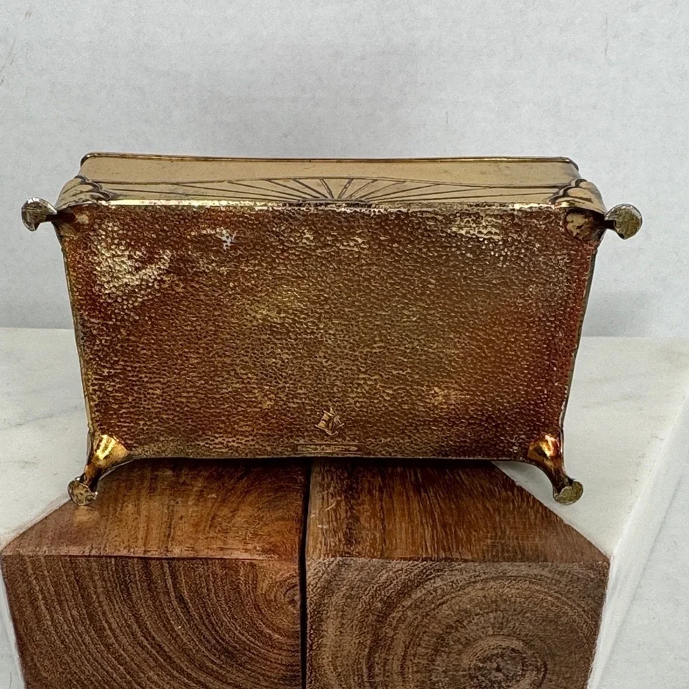 Estate Brass Jewelry Velvet Lined Casket with Gem Accents